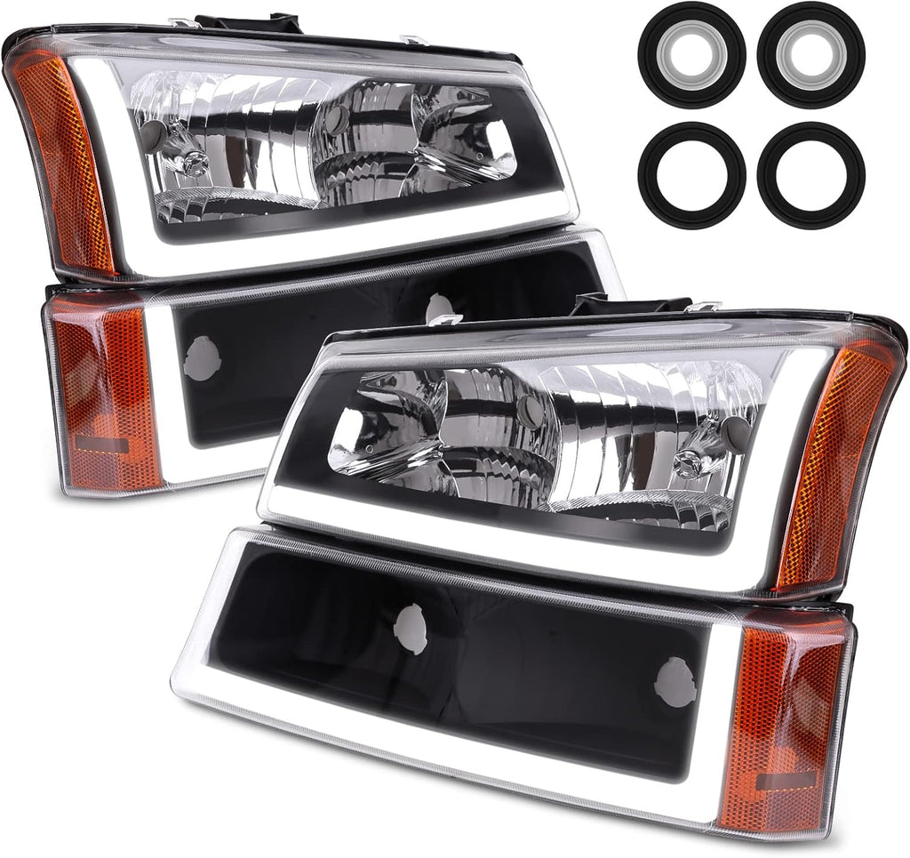 Black Housing Clear Lens Amber Reflector Headlights Assembly T91000