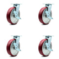 Set of 4 Polyurethane on Aluminum Wheel Swivel Casters with Brakes U9868