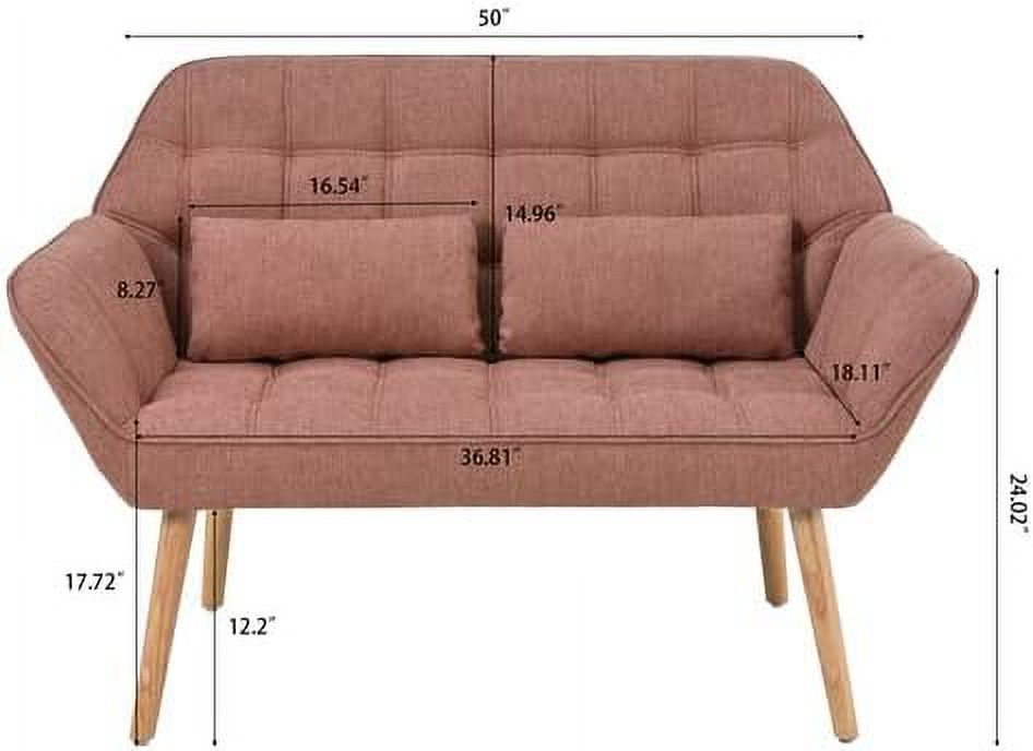 Blue Linen 2-Seat Loveseat Sofa with 2 Pillow Q550583