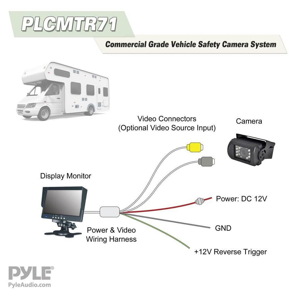 Weatherproof Rearview Backup Camera System Kit with 7 LCD Color Monitor T18777