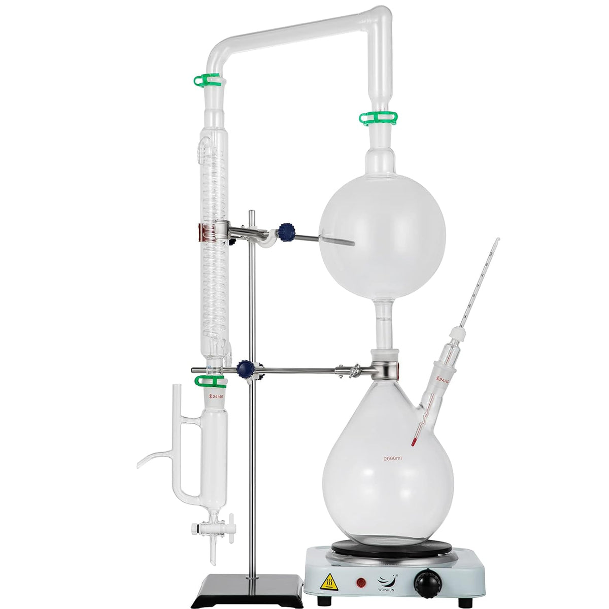 2L Essential Oil Distillation Apparatus Glassware Distillation Kit Water Distiller Purifier with Condenser I4949