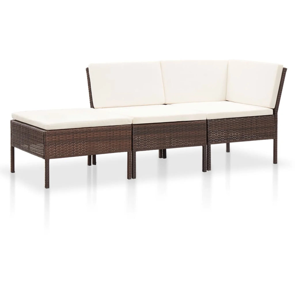 3 Piece Brown Poly Rattan Patio Conversation Sofa Set N65996