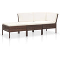 3 Piece Brown Poly Rattan Patio Conversation Sofa Set N65996