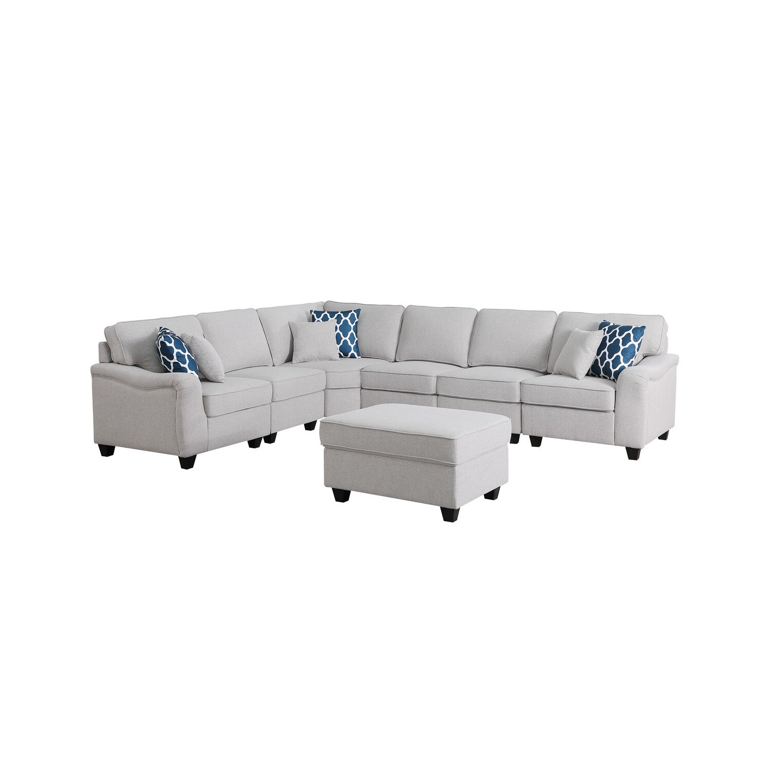 Dark Gray Linen 7Pc Modular Sectional Sofa Chaise and Ottoman I78123
