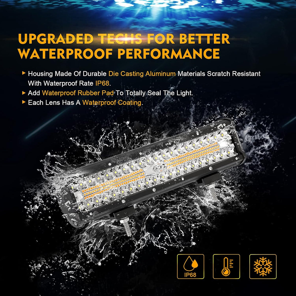LED Amber Light Bar 12Inch 300W Spot Flood Combo Dual Color Offroad Light Bar Pack of 2 B374900
