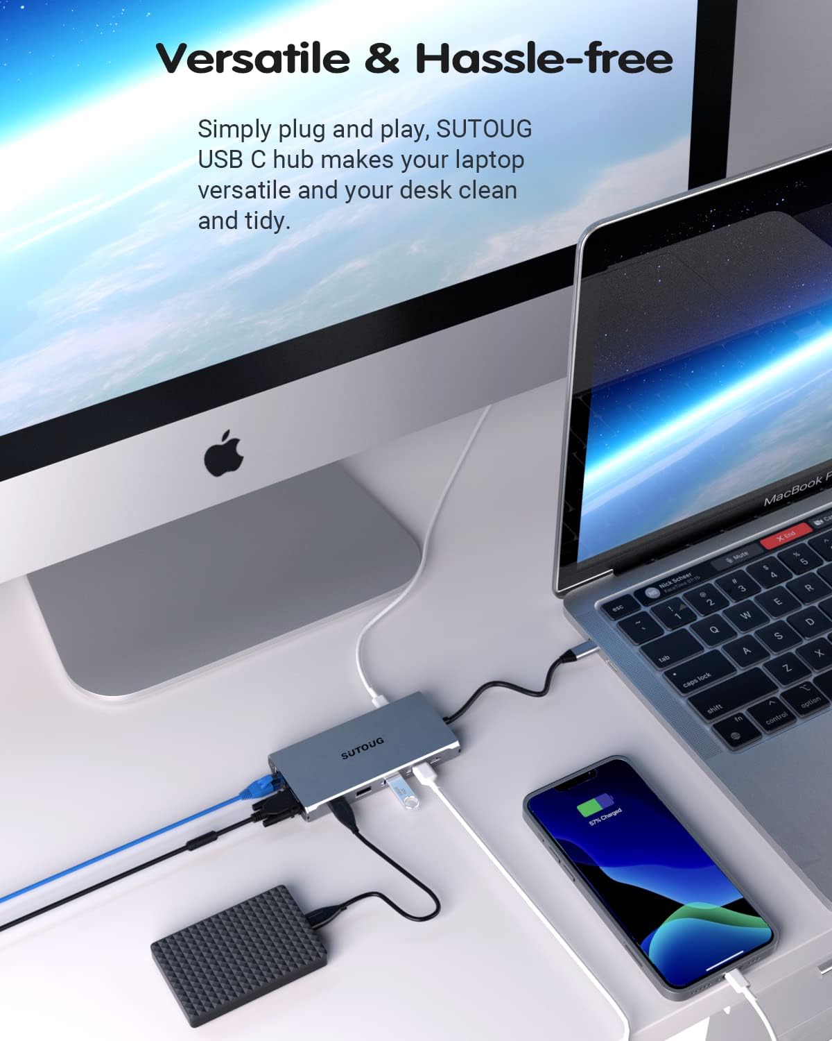 12 in 1 USB C Hub with Dual HDMI 4K VGA Ethernet PD 3.0 USB-C 3.0 TF/SD Card Slot X25865