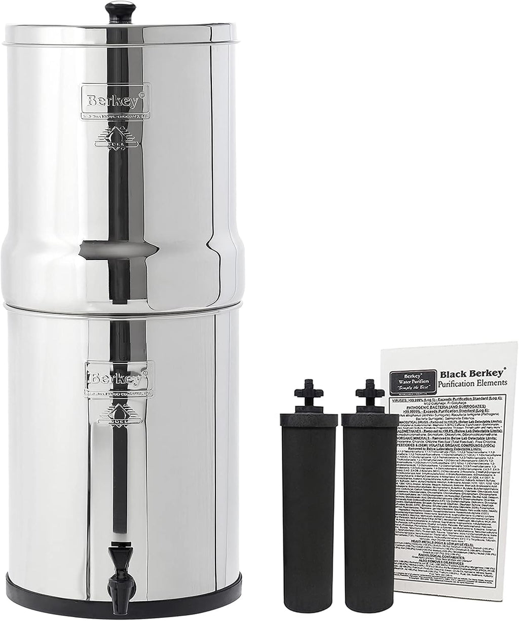 Gravity-Fed Water Filter with 2 Black Berkey Purification Elements J9418
