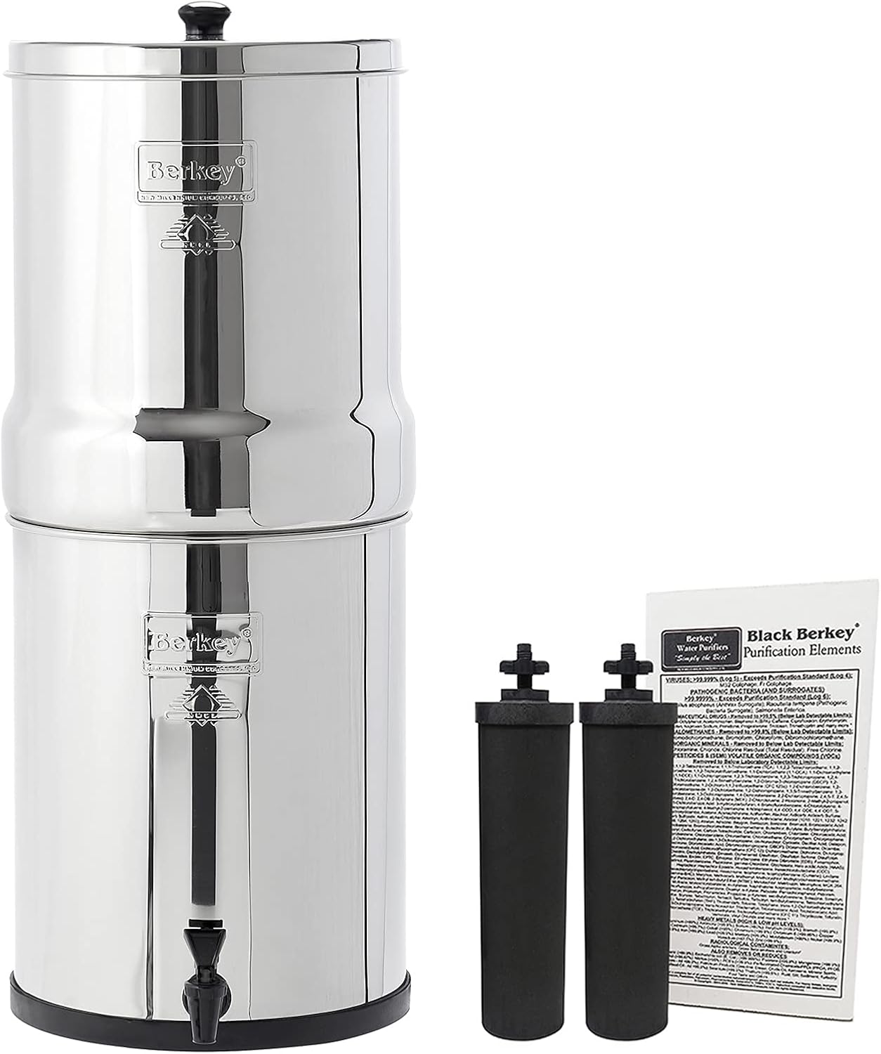 Gravity-Fed Water Filter with 2 Black Berkey Purification Elements J9418