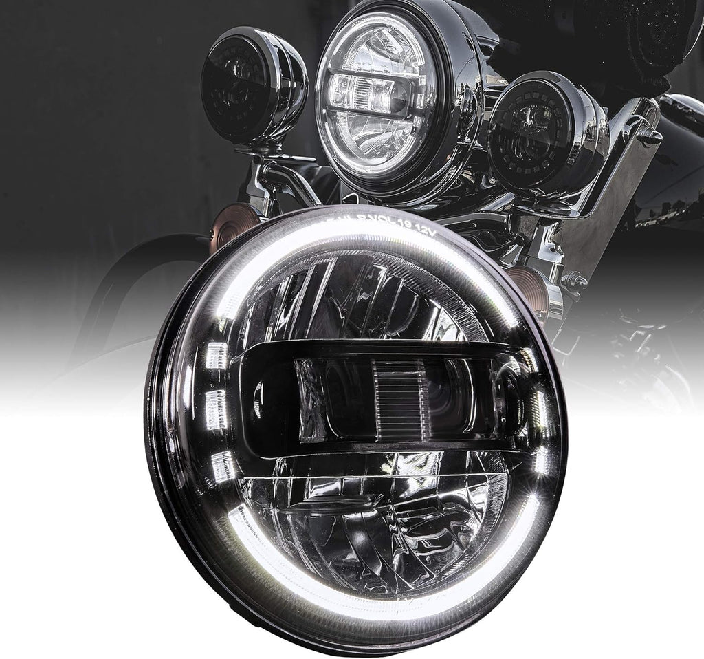 7" LED Harley Headlight Black-Finish HALO DRL H4 Adapters Included Pack of 2 C59694