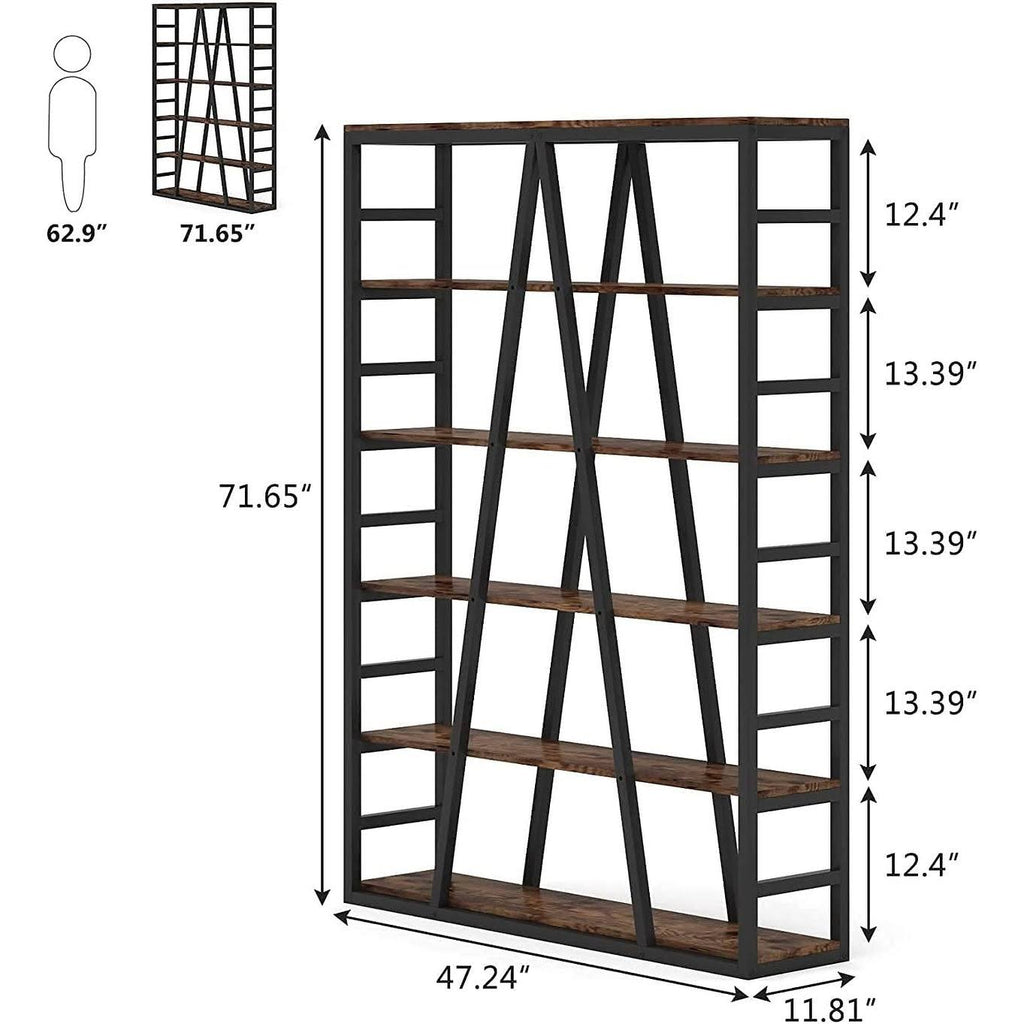White 6 Tier Industrial Bookshelf G54568
