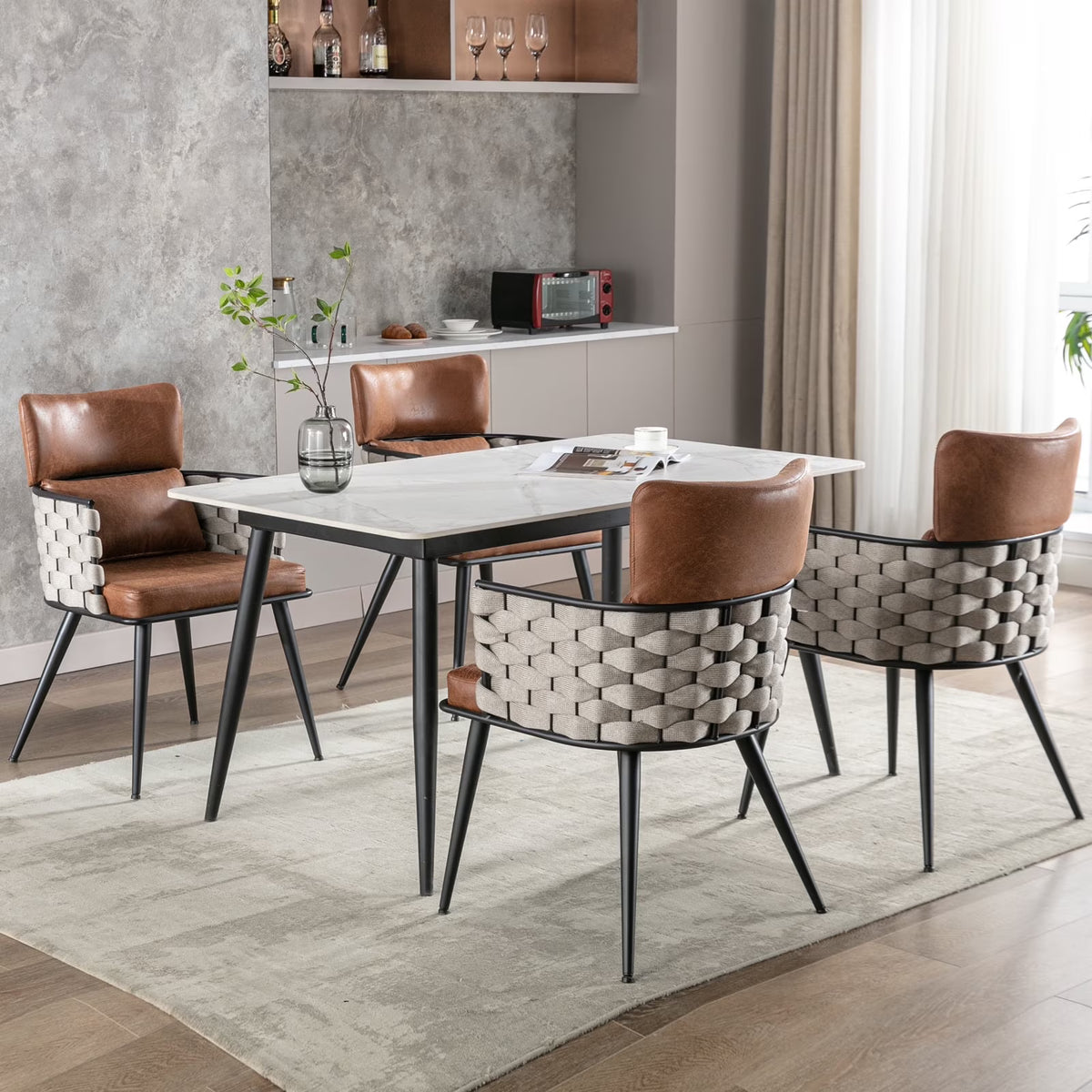 Set of 4 Faux Leather Dining Chairs with Metal Legs A5981