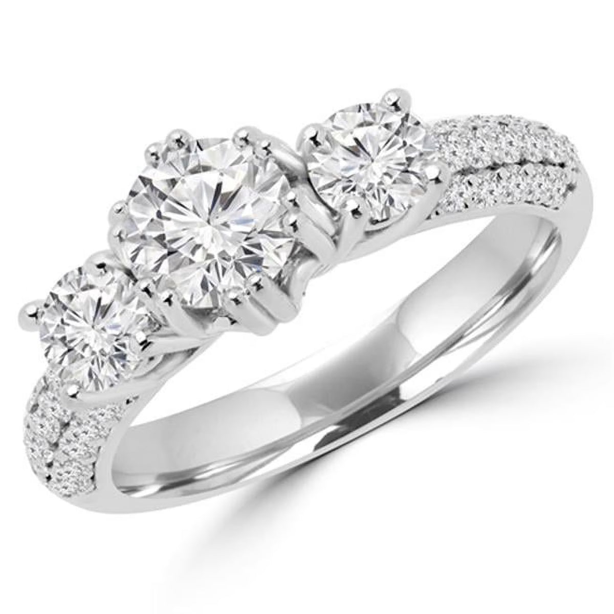 1.6 CTW Round Diamond Three Stone Engagement Ring in 14K White Gold V2663