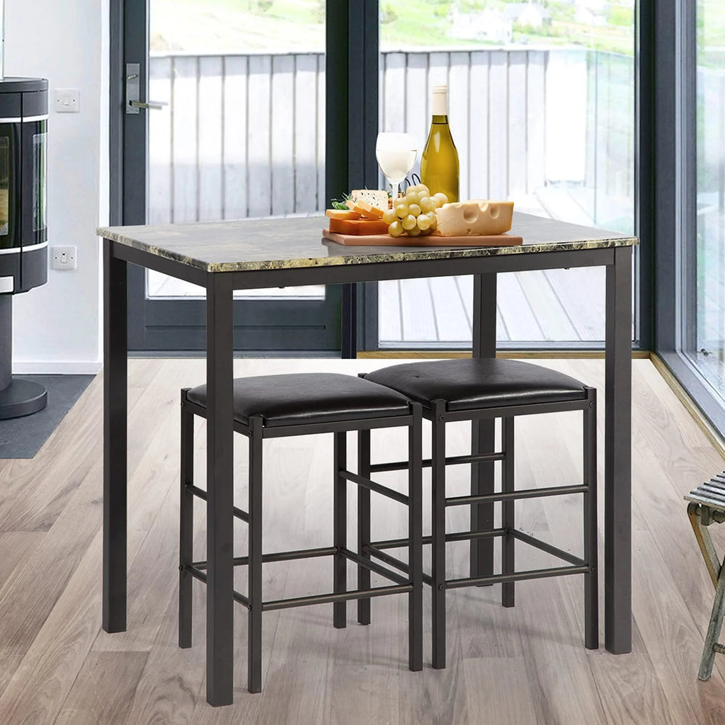 Brown Marble Rectangular Dining Table and Chair for 2 X8590