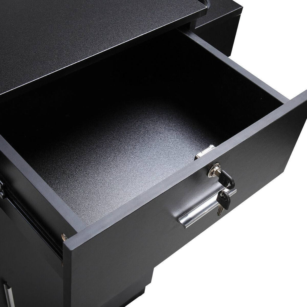 Black Locking Salon Storage Cabinet Stylist Station with Hair Dryer Holder Drawer O706