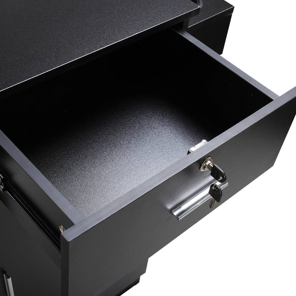 Black Locking Salon Storage Cabinet Stylist Station with Hair Dryer Holder Drawer O706