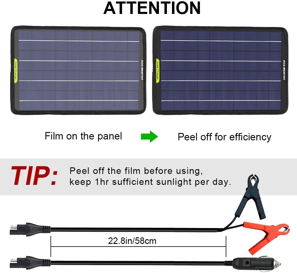 12 Volt 10 Watt Solar Car Battery Charger & Maintainer with Alligator Clip Adapter U263441