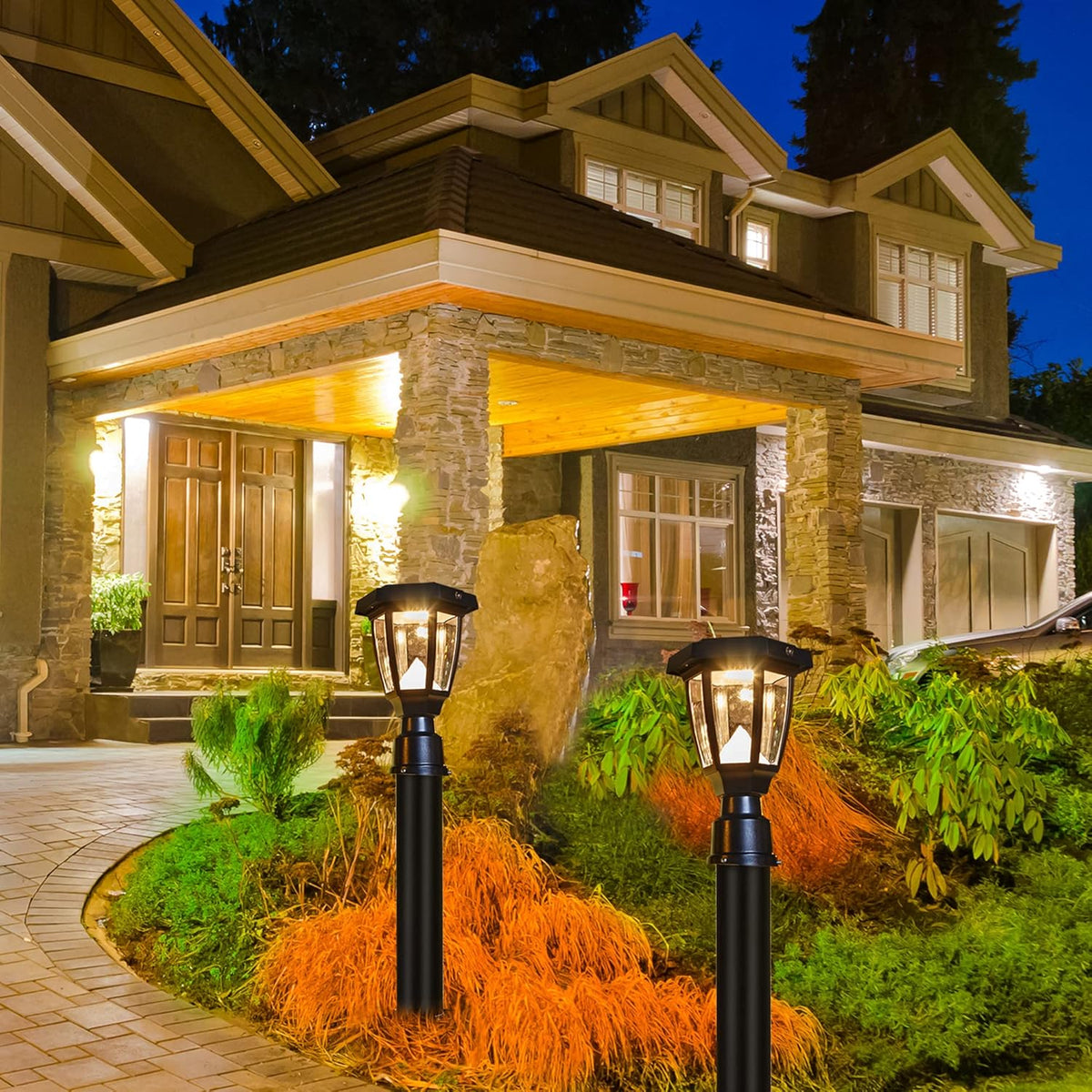 Black Plastic LED Outdoor Post Light Lantern Z498898