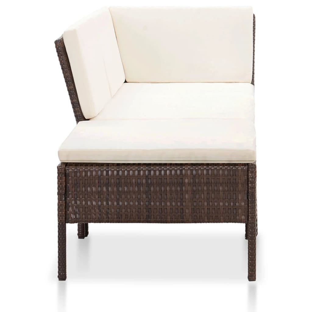 3 Piece Brown Poly Rattan Patio Conversation Sofa Set N65996
