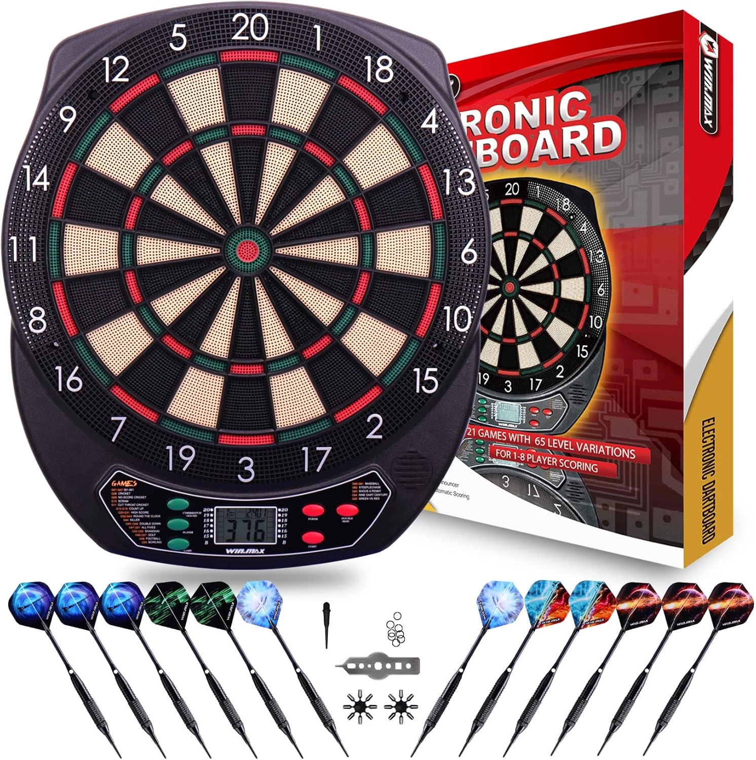 Electronic Dart Board Set with 12 Darts 100 Tips Power Adapter P4625