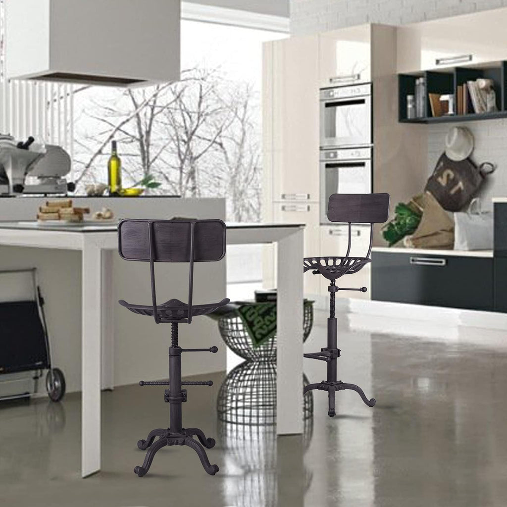 Rust Industrial Cast Iron Tractor Seat Bar Stool with Back R10384