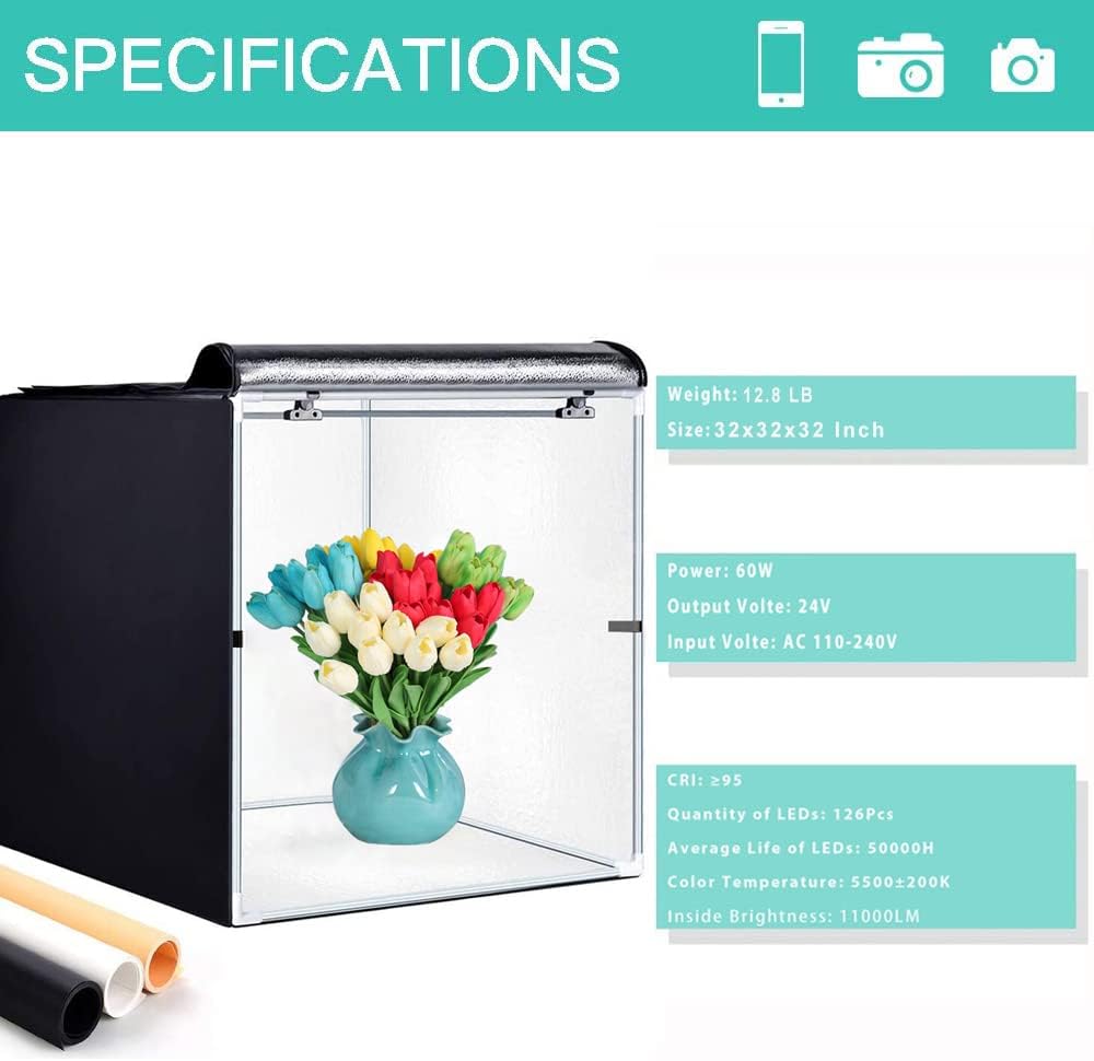 Photo Studio Light Box 24 x 24 Inch Photography Shooting Tent Kit with LED Lights, Carry Bag and 3 Color Backdrops R85745