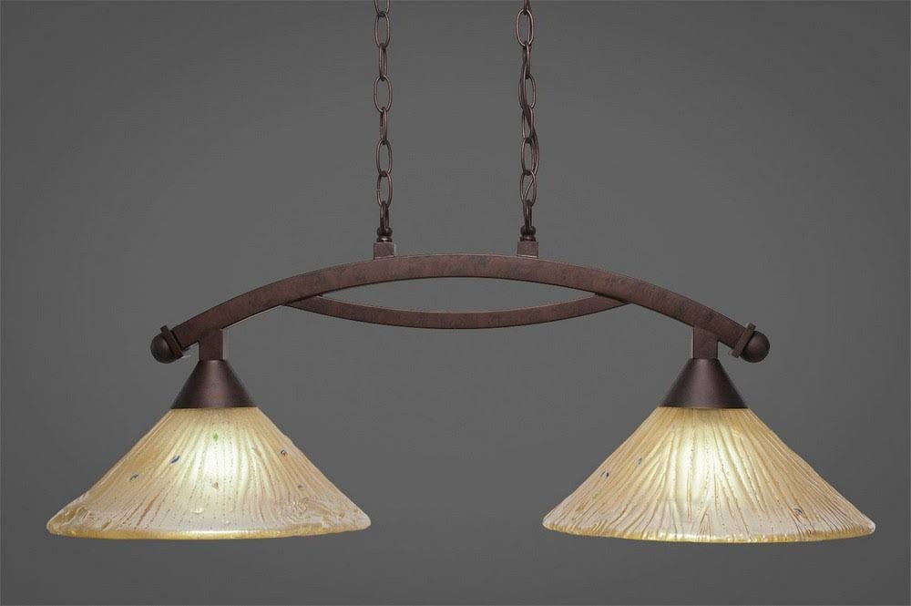 Two Light Island Bronze Finish with Amber Crystal Glass R715