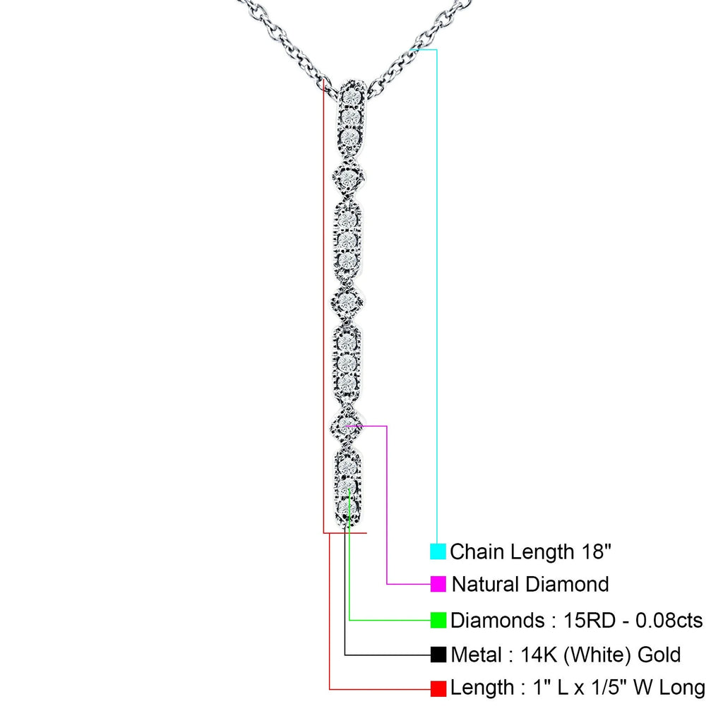 14K White Gold Diamond Drop Bar Pendant Necklace 18" M885835