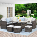 7 Piece Outdoor Dining Sectional Sofa with Dining Table and Chair F9951