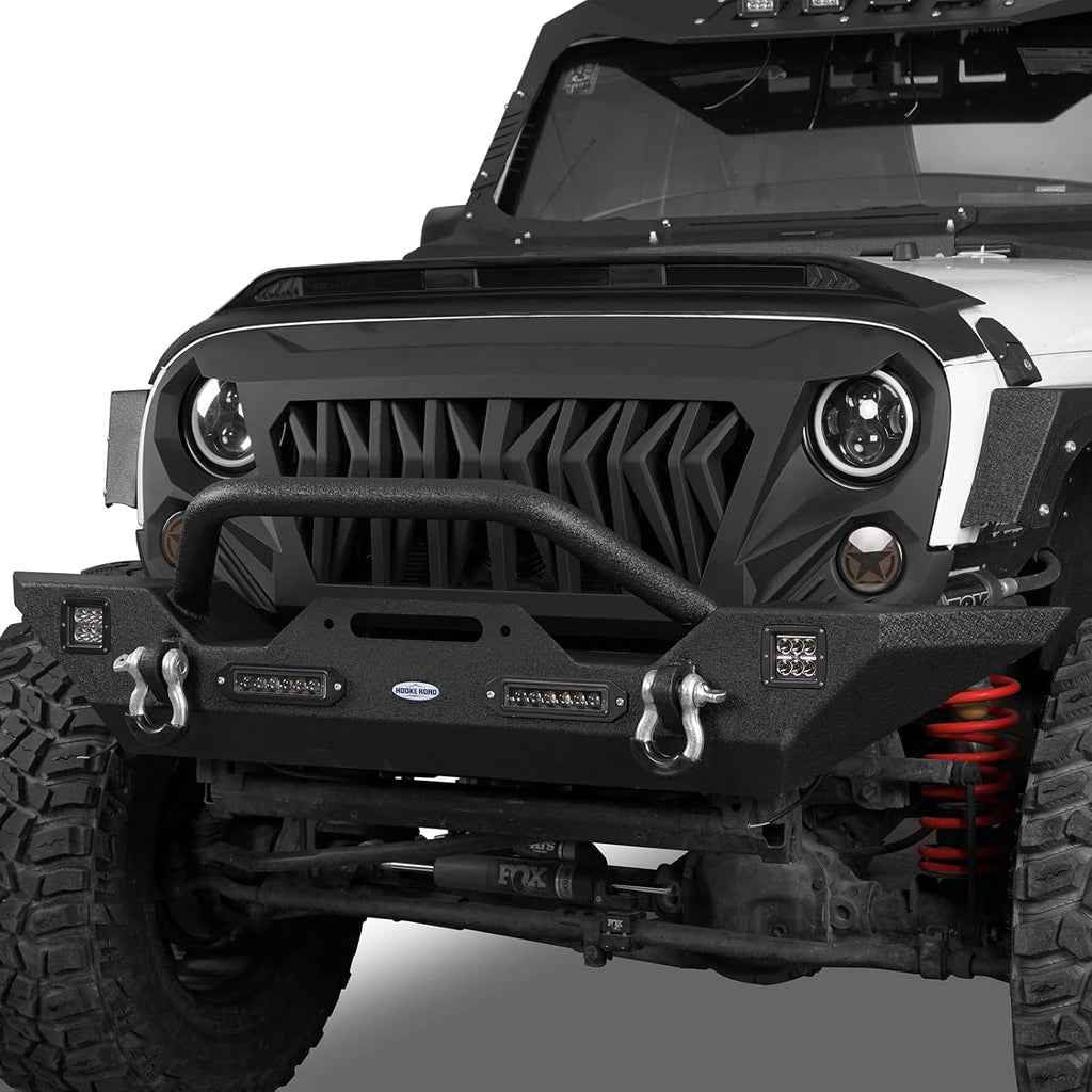 Front & Rear Bumpers Combo with Winch Plate & Spare Tire Carrier & LED Lights & D Rings Q6792