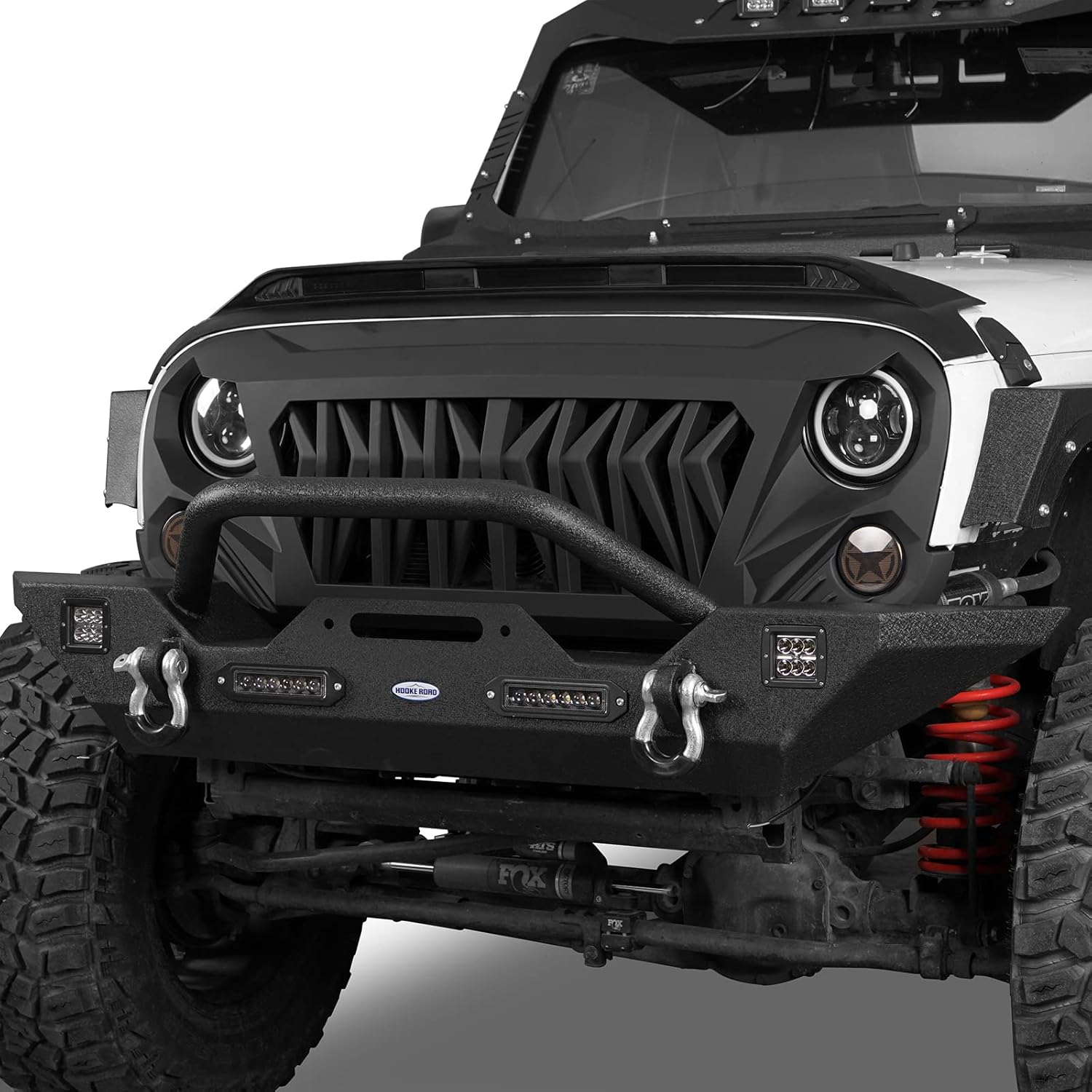 Front & Rear Bumpers Combo with Winch Plate & Spare Tire Carrier & LED Lights & D Rings Q6792