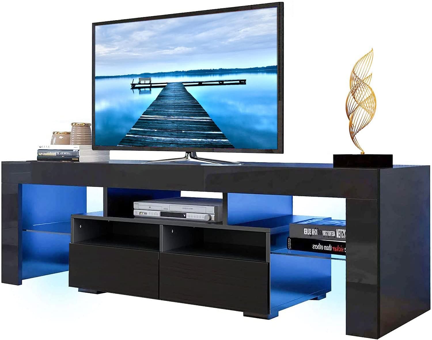 Black LED TV Stand with Storage Drawer F7916