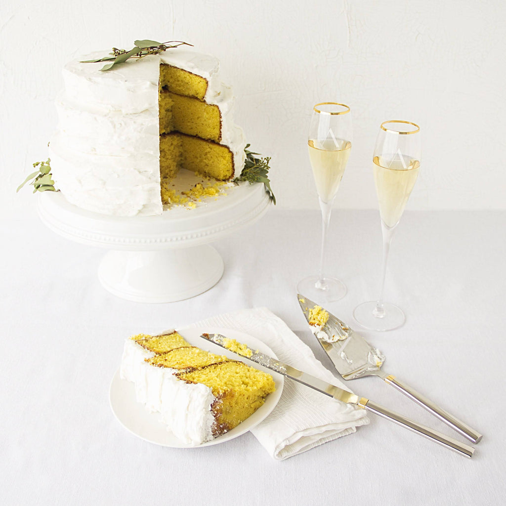 Gold Champagne Flutes and Cake Serving Set H7106