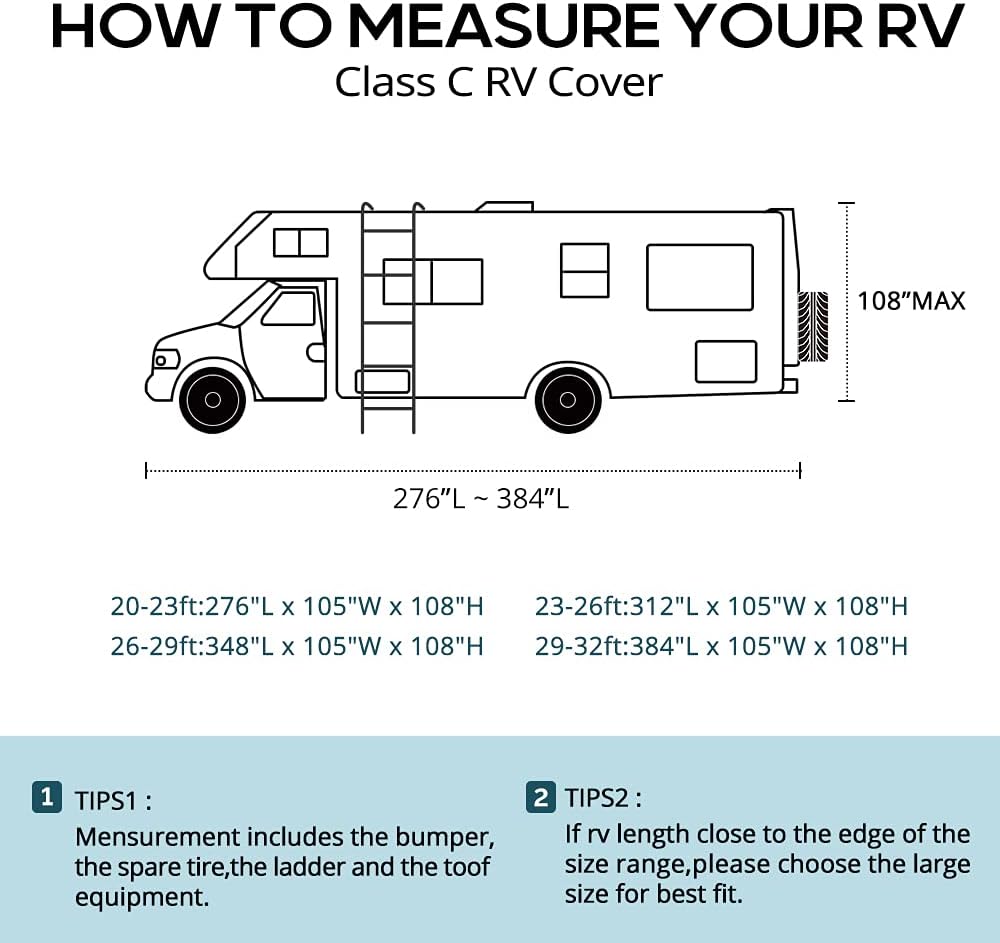RV Cover, 6-ply Camper Cover, Fits 23-26Ft Motorhome, Breathable Waterproof Rip-Stop Anti-UV with 2 Windproof Straps, 4 Tire Covers Z715278