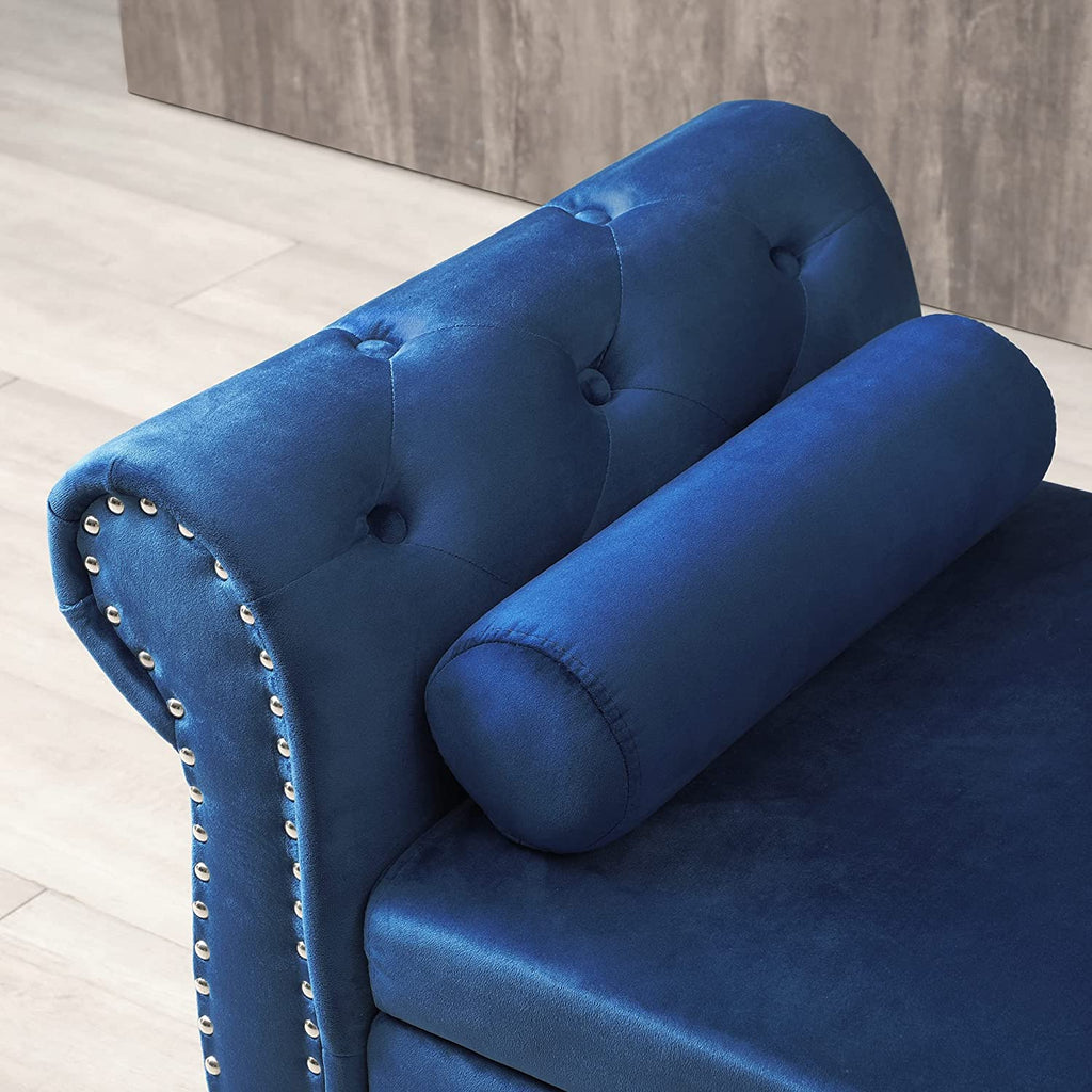 Blue Velvet Storage Bench Ottoman with Solid Wood Legs Z936627