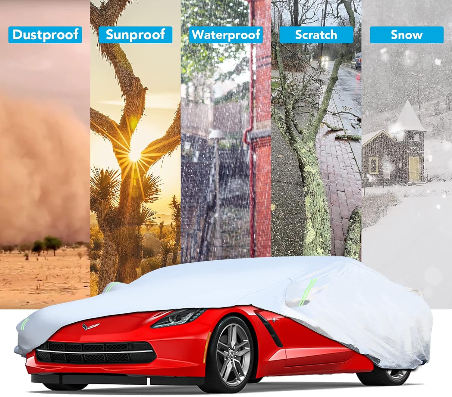 6 Layers Waterproof Full Exterior Car Cover with Zipper P250324
