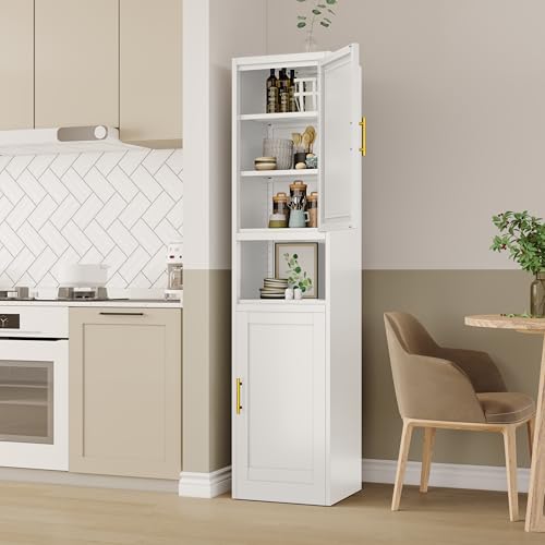 Tall Bathroom Storage Cabinet, 71" H Slim Corner Floor Cabinet with 2 Doors and 3 Adjustable Shelves E50757
