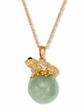 Green Jade Frog Pendant Necklace, 18 in Chain W724