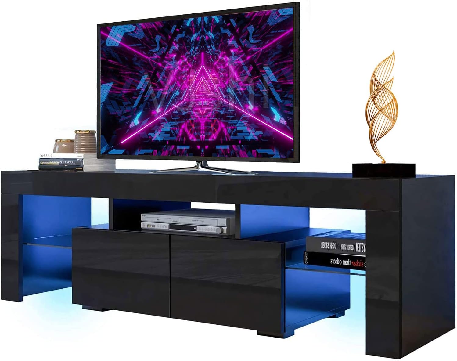 Black LED TV Stand with Storage Drawer F7916