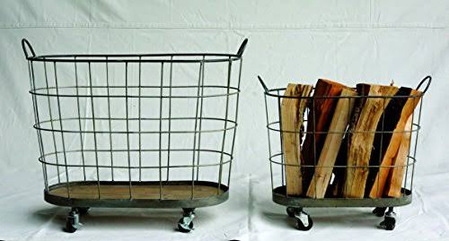 Grey Metal Rolling Laundry Baskets, Set of 2 J30800