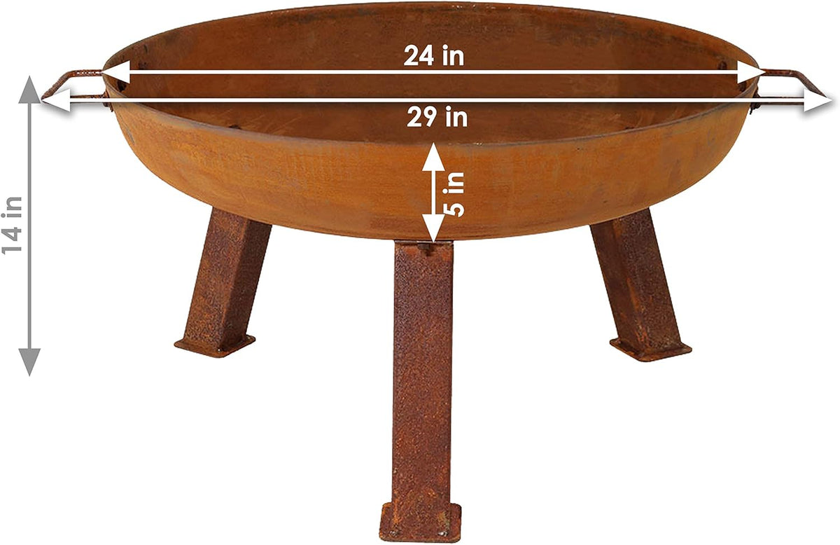 Rustic Cast Iron Fire Pit Bowl with Handles, 24-Inch Diameter D9035