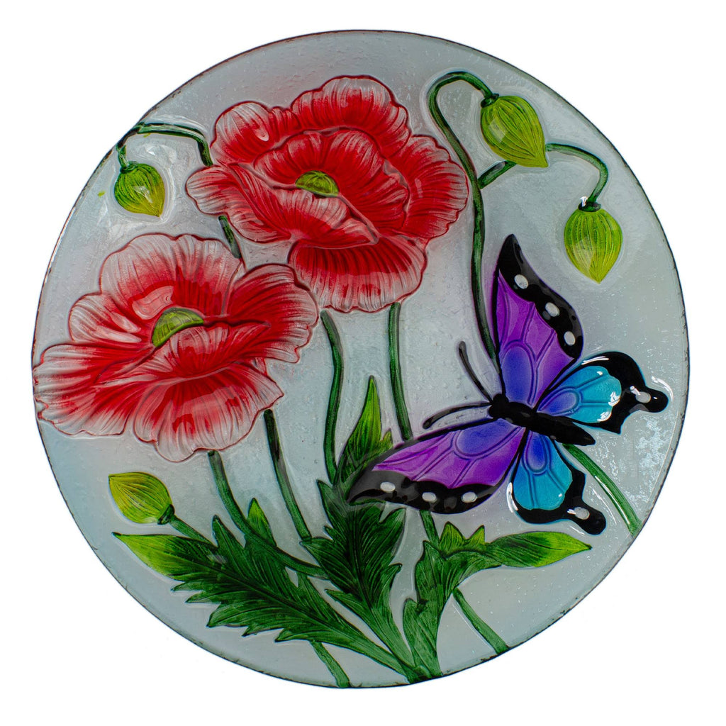 Hand Painted Glass Outdoor Birdbath S458