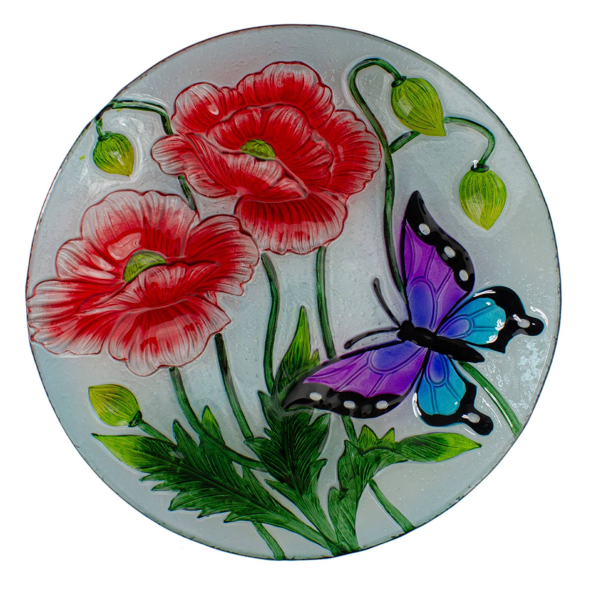 Hand Painted Glass Outdoor Birdbath S458