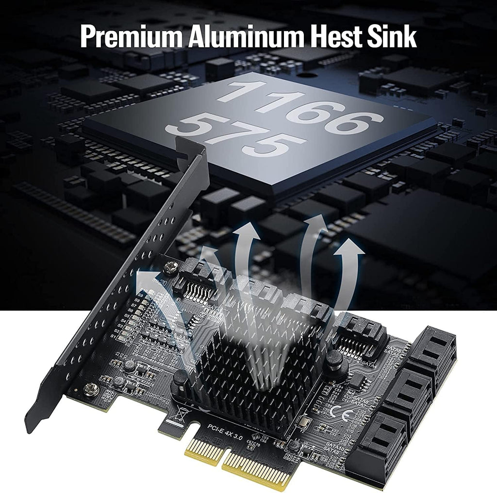 PCIE 4X SATA Card 10 Ports, 6 Gbps SATA 3.0 Controller PCIe Expansion Card, Non-Raid, with Low Profile Bracket and 10 SATA Cables Q713