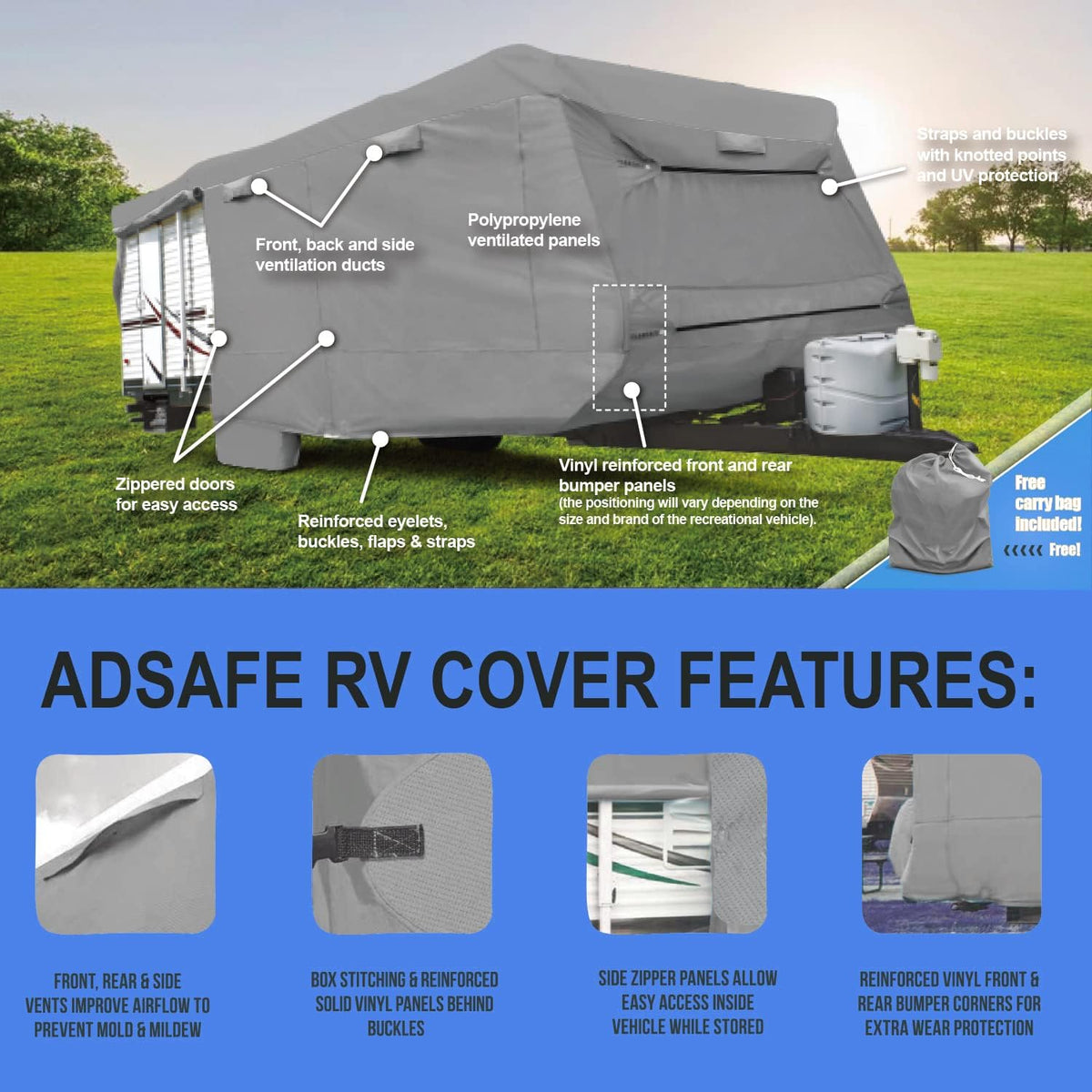 RV Cover, Extra-Thick 4 Layers Anti-UV Top Panel, Fits 33'- 37' Motorhome Y70279