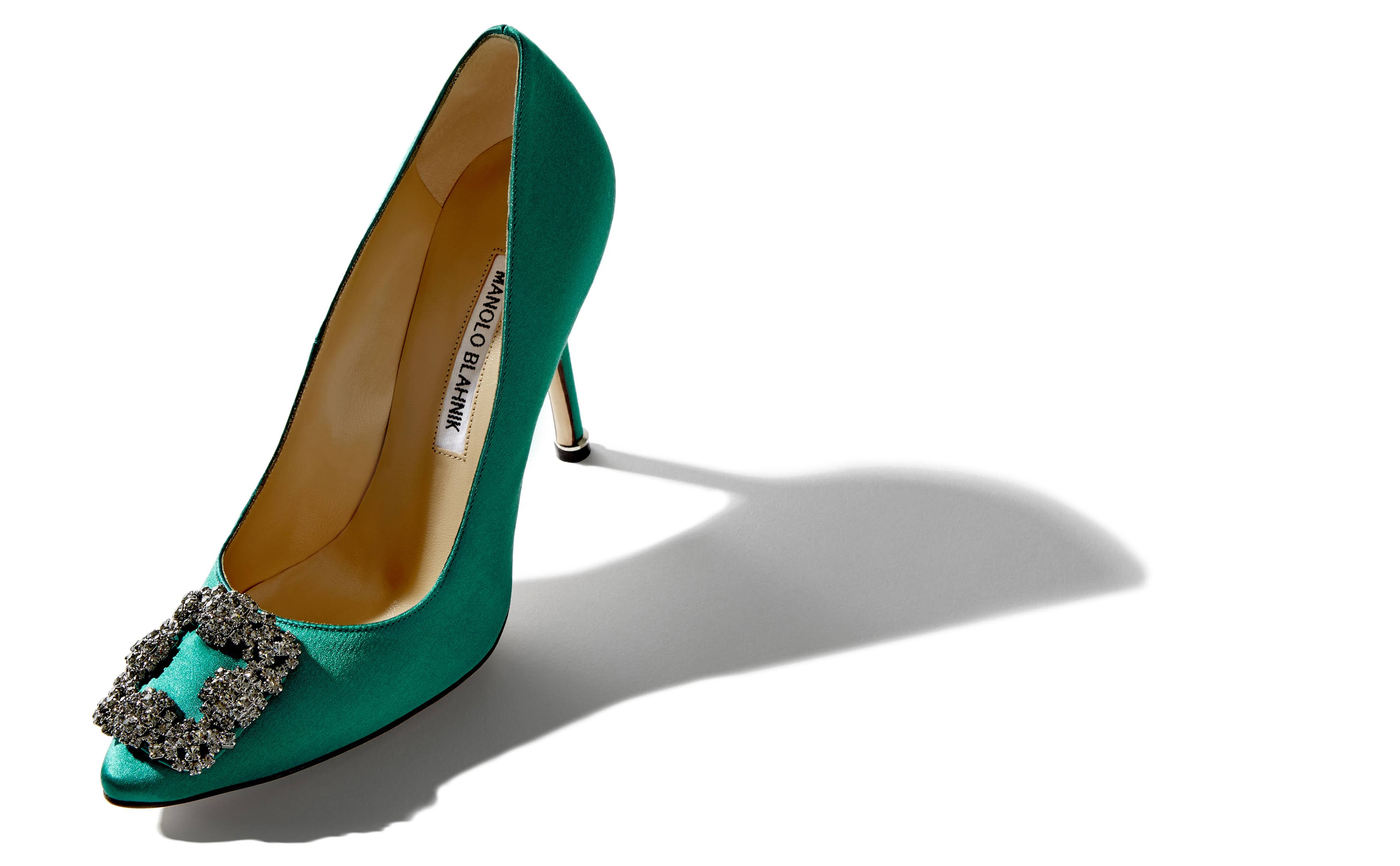 Green Satin Jewel Buckle Pumps N8370