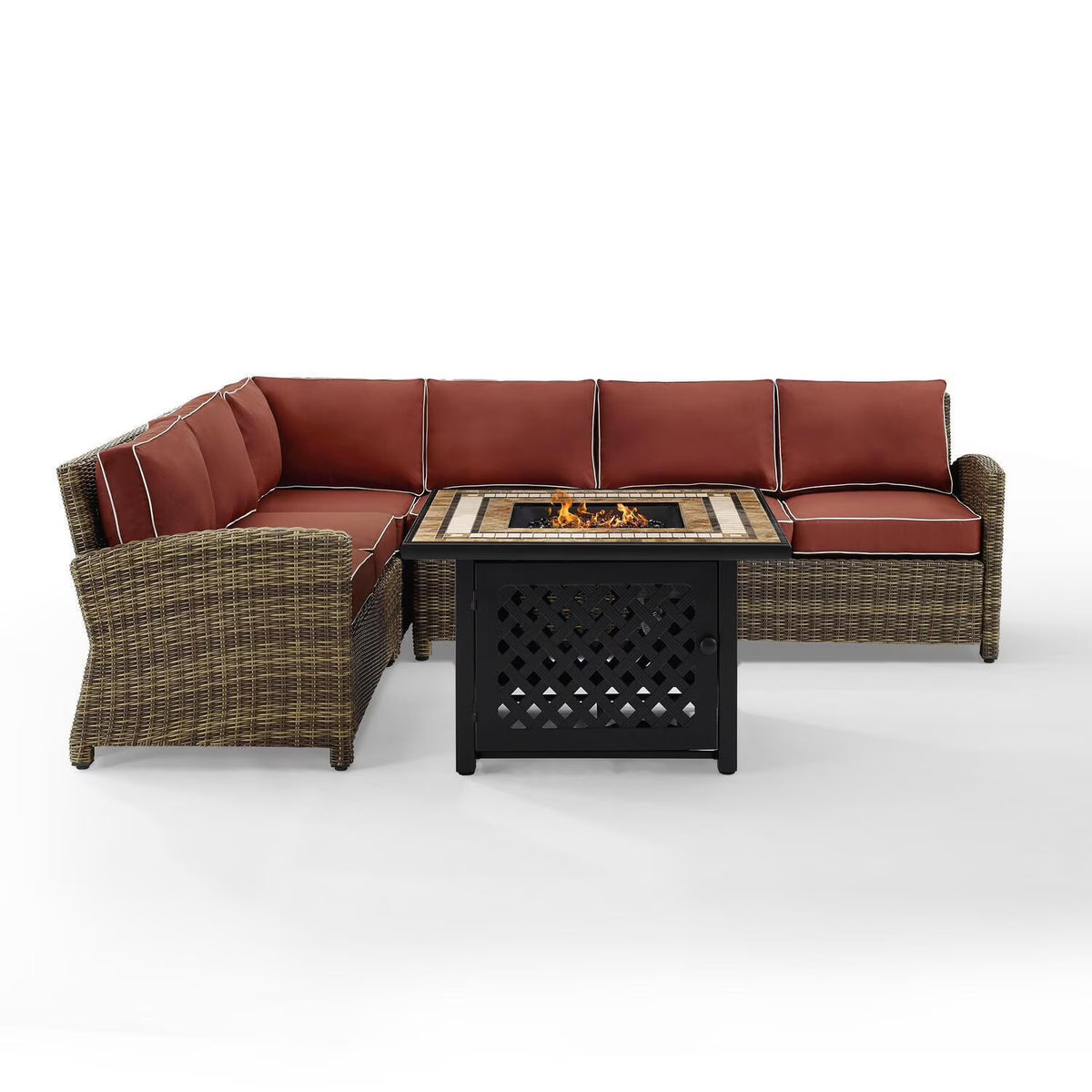 5Pc Outdoor Wicker Sectional Set with Glass Top Coffee Table F2438