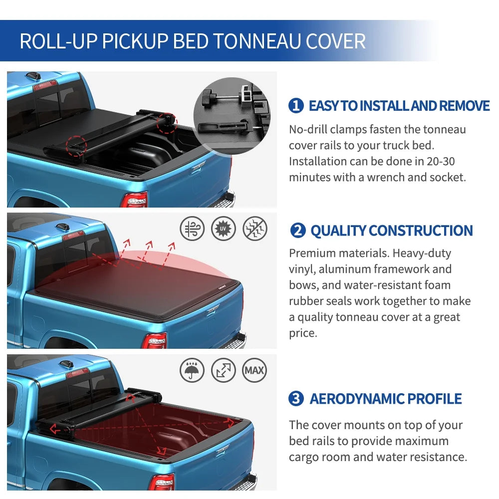 6.5Ft Quad Fold Tonneau Cover Soft Truck Bed Covers N498