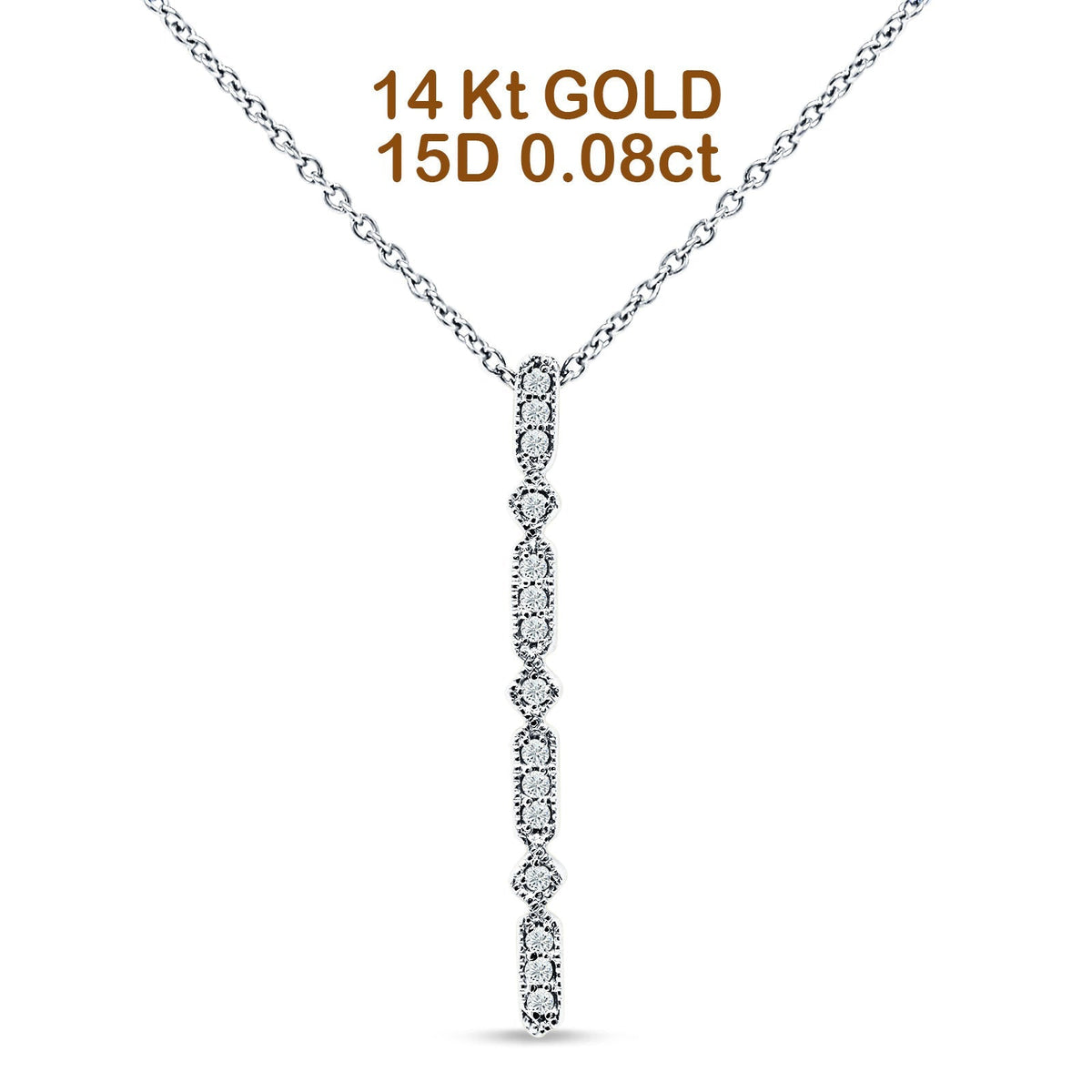14K White Gold Diamond Drop Bar Pendant Necklace 18" M885835
