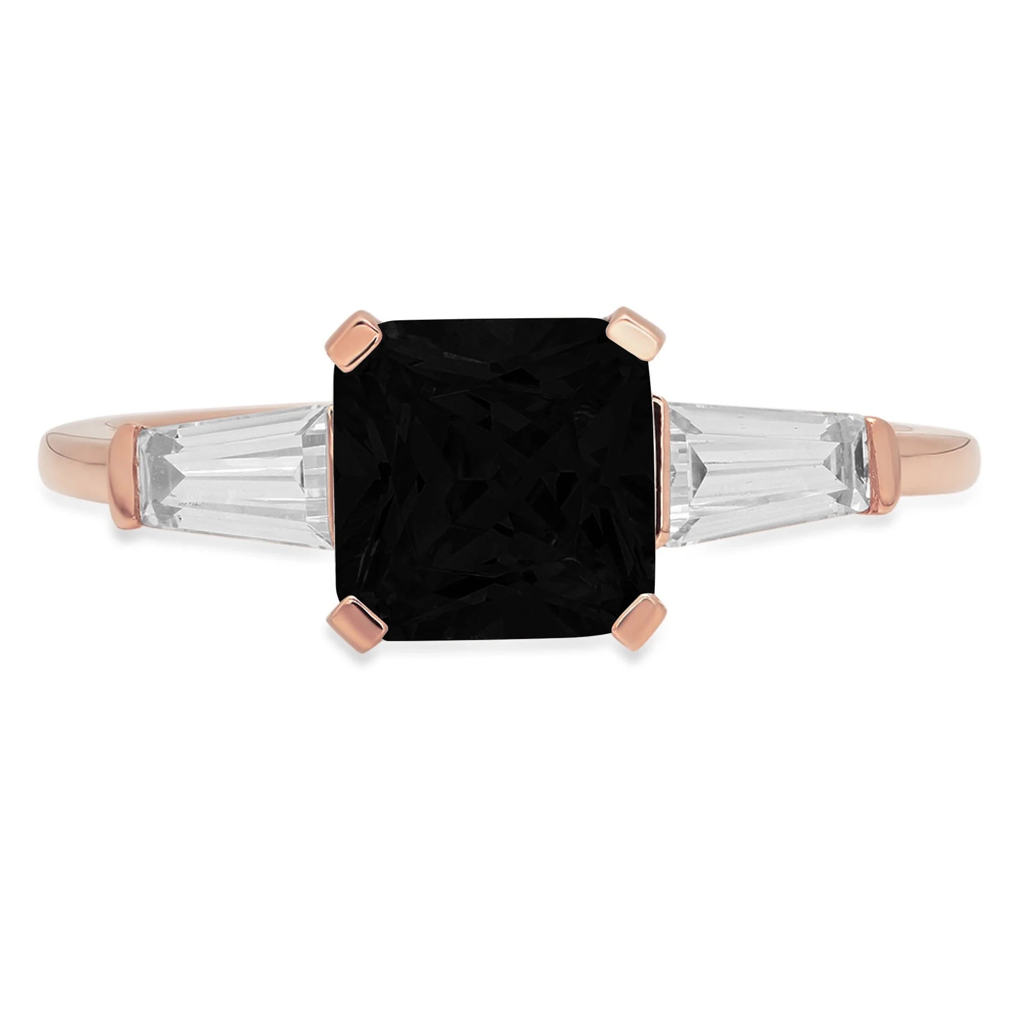1.62ct Square Emerald Cut Black Onyx 18k Rose Gold Three-Stone Ring I51178