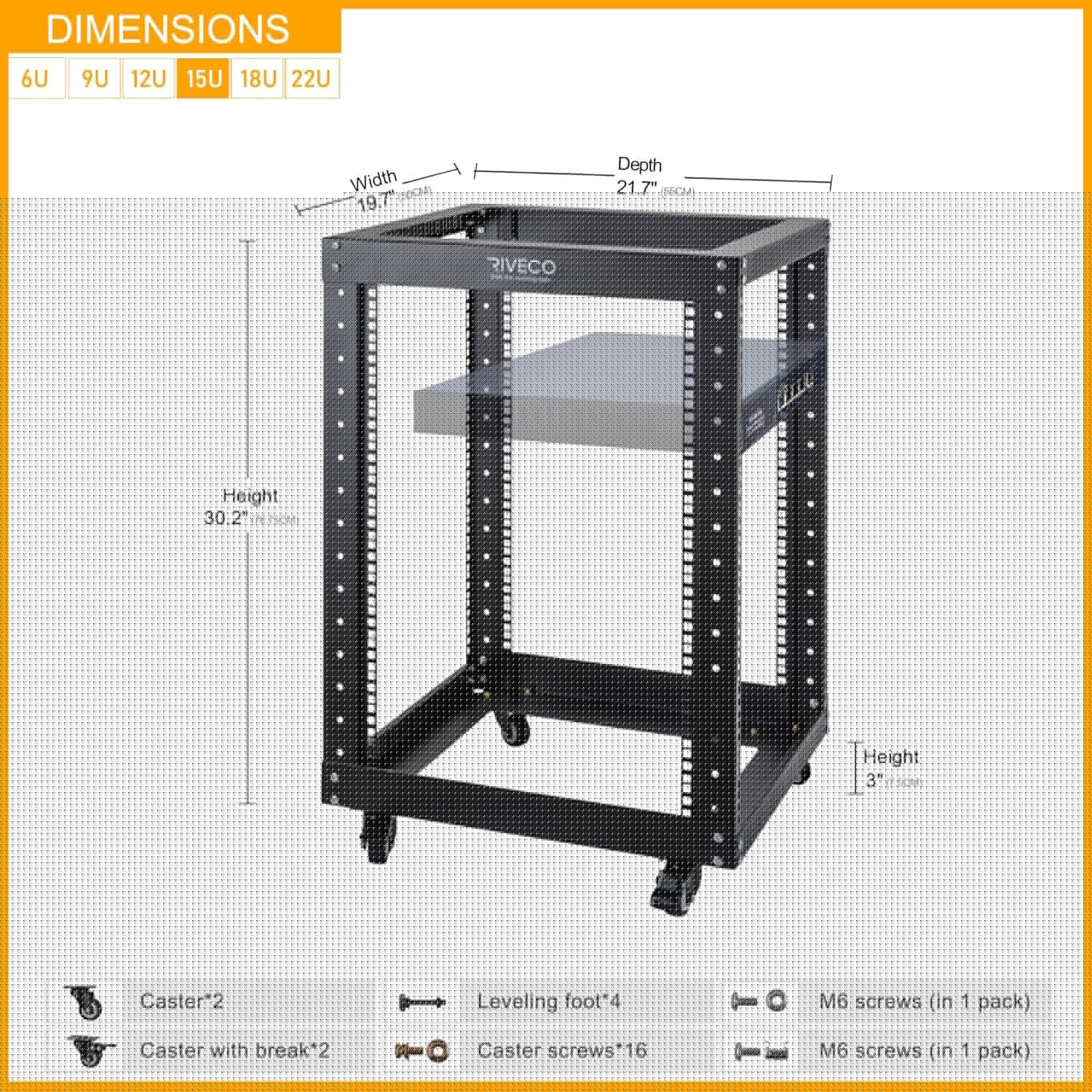12U Open Frame Server Rack with Casters Black P747869